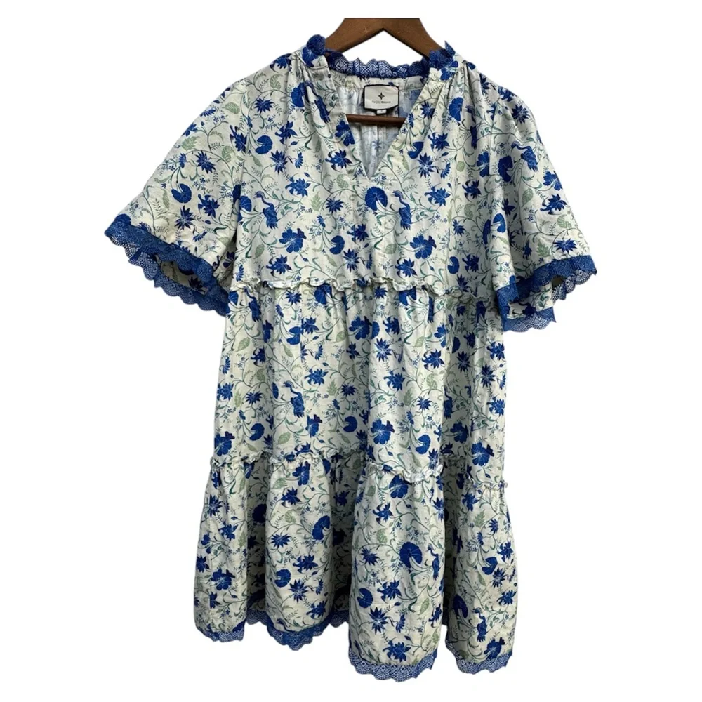 Tuckernuck Bluebird Crawford Dress Linen Blend Floral Small Boho - Picture 2 of 11
